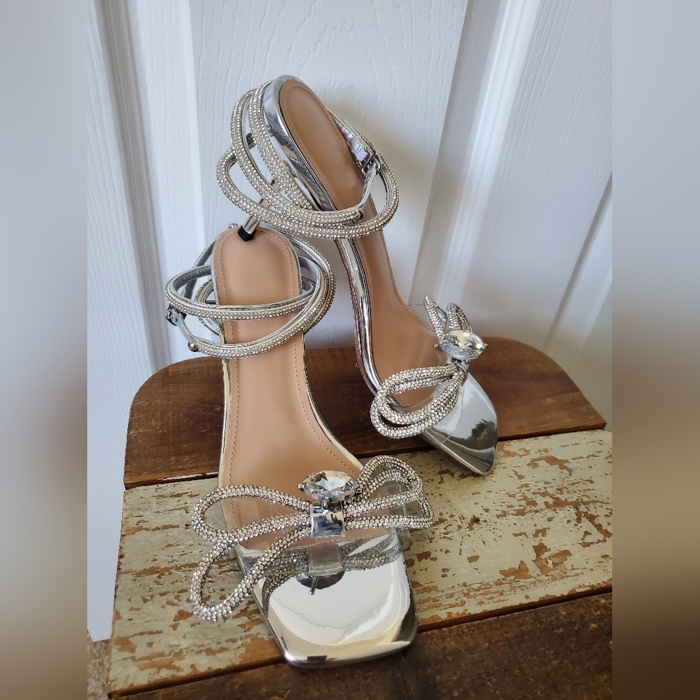 Silver Bling Bow Heels